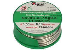 Soldering wire; 1,5mm; reel 0,1kg; SAC0307/1,50/0,1; lead-free; Sn99Cu0,7Ag0,3; Cynel; wire; 1.1.3/3/3.0%; solder tin