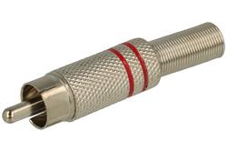 Plug; RCA; WTRCA-R; metal; silver; red stripe; for cable; straight; solder