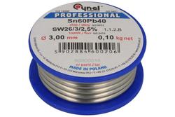 Soldering wire; 3,0mm; reel 0,1kg; LC60/3,00/0,10; lead; Sn60Pb40; Cynel; wire; SW26/3/2.5%; solder tin