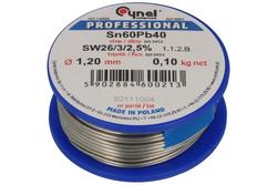 Soldering wire; 1,2mm; reel 0,1kg; LC60/1,2/0,10; lead; Sn60Pb40; Cynel; wire; SW26/3/2.5%; solder tin