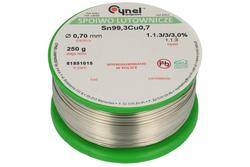 Soldering wire; 0,7mm; reel 0,25kg; Sn99,3Cu0,7/0,70/0,25; lead-free; Sn99,3Cu0,7; Cynel; wire; 1.1.3/3/3.0%; solder tin