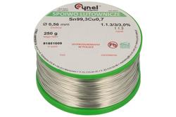 Soldering wire; 0,56mm; reel 0,25kg; Sn99,3Cu0,7/0,56/0,25; lead-free; Sn99,3Cu0,7; Cynel; wire; 1.1.3/3/3.0%; solder tin