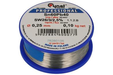 Soldering wire; 0,25mm; reel 0,1kg; LC60/0,25/0,10; lead; Sn60Pb40; Cynel; wire; SW26/3/2.5%; solder tin