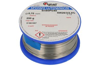 Soldering wire; 0,7mm; reel 0,25kg; LC60/0,70/0,25; lead; Sn60Pb40; Cynel; wire; SW26/3/2.5%; solder tin