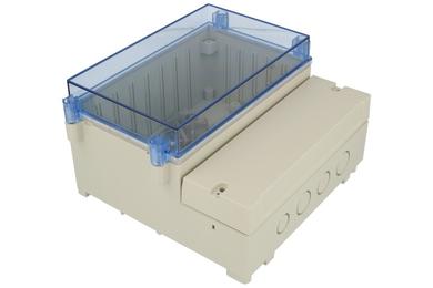 Enclosure; dual-compartment; DC001CBUNO; ABS; 166mm; 161mm; 93mm; IP65; light gray; transparent lid; Gainta; RoHS