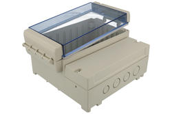Enclosure; dual-compartment; DC001CBU; ABS; 166mm; 161mm; 93mm; IP65; light gray; transparent lid; Gainta; RoHS