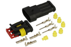 Connector; superseal; AV-SSCS-3; 3 ways; straight; cable socket & panel mounted plug; solder; 14A; 24V; black; copper alloy; 1,5mm2; IP67; latch