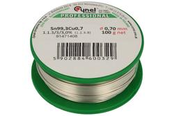 Soldering wire; 0,7mm; reel 0,1kg; Sn99,3Cu0,7/0,70/0,10; lead-free; Sn99,3Cu0,7; Cynel; wire; 1.1.3/3/3.0%; solder tin