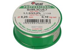 Soldering wire; 0,25mm; reel 0,1kg; Sn99,3Cu0,7/0,25/0,10; lead-free; Sn99,3Cu0,7; Cynel; wire; 1.1.3/3/3.0%; solder tin