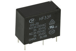 Przekaźnik; elektromagnetyczny miniaturowy; HF33F-005-ZST; 5V; DC; 1 styk przełączny; 5A; 250V AC; 5A; 30V DC; do druku (PCB); Hongfa; RoHS
