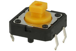 Tact switch; 12x12mm; 7,3mm; TS1205-7,3; 3,8mm; through hole; 4 pins; black; for caps; OFF-(ON); no backlight; 50mA; 12V DC; 180gf; KLS; RoHS