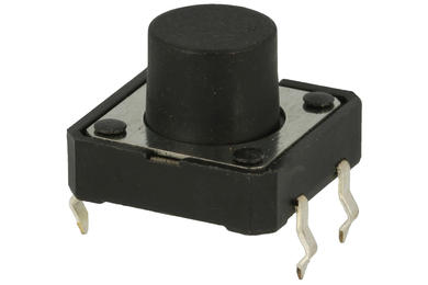 Tact switch; 12x12mm; 8,5mm; TM118; 5mm; through hole; 4 pins; black; OFF-(ON); no backlight; 50mA; 12V DC; 260gf; RoHS