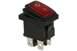 Switch; rocker; KCD1-201NW-4; ON-OFF; 2 ways; red; neon bulb 230V backlight; red; bistable; 4,8x0,8mm connectors; 12,9x19mm; 2 positions; 6A; 250V AC