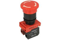Switch; safety; push button; HPB22-J11R; ON-OFF+OFF-ON; mushroom; reset by turn; 2 ways; red; no backlight; bistable; screw; 5A; 230V AC; Highly