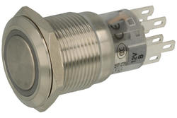 Przełącznik; przyciskowy; LAS1-AGQ-22ZE/B/12V/S; ON-ON; 2 tory; podświetlenie LED 12V; niebieski; ring; bistabilny; na panel; 5A; 250V AC; 19mm; IP67; Onpow; RoHS