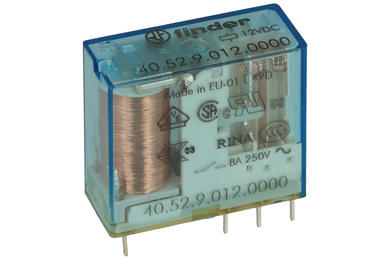 Przekaźnik; elektromagnetyczny miniaturowy; 40.52.9.012.0000; 12V; DC; 2 styki przełączne; 8A; 250V AC; do gniazda; do druku (PCB); Finder; RoHS