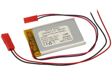Rechargeable battery; Li-Po; 603450; 3,7V; 1200mAh; 6x34x50mm; PCM protection; connector + socket 2,54*2pins; AKYGA; RoHS