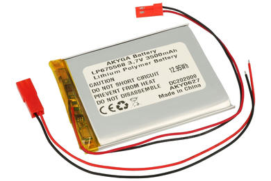 Rechargeable battery; Li-Po; 675568; 3,7V; 3500mAh; 6,7x55x68mm; PCM protection; connector + socket 2,54*2pins; AKYGA; RoHS