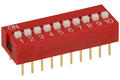 Przełącznik; DIP switch; 10 torów; DIPS10CD; czerwony; przewlekany (THT); h=5,3 + suwak 1,3mm; 25mA; 24V DC; biały; RoHS
