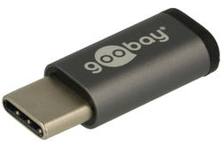Adapter socket / plug; microUSB C; microUSB B; A-USB-B/USB-C; silver & black; straight; plastic; RoHS