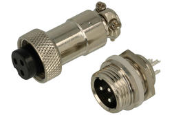 Connector; C01/3p DL; 3 ways; solder; 0,5mm2; 6mm; cable socket & panel mounted plug; 12mm; silver; black; 5A; DAFA LINKER; RoHS