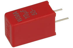 Kondensator; poliestrowy; MKT; 10uF; 50V DC/30V AC; MKS2; MKS2B051001N00JSSD; 5%; 7,2x11x16mm; 5mm; luzem; -55...+100°C; Wima; RoHS