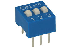Switch; DIP switch; 3 ways; DIPS3ND; blue; through hole; h=5,2 + knob 1,1mm; 25mA; 24V DC; white; KLS; RoHS