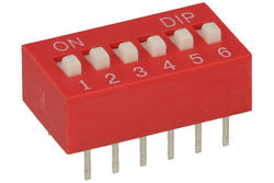 Switch; DIP switch; 6 ways; DIPS6CD; red; through hole; h=5,3 + knob 1,3mm; 25mA; 24V DC; white; KLS; RoHS