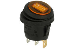 Przełącznik; klawiszowy (kołyskowy); A-605/Y-O; ON-OFF; 1 tor; żółty; podświetlenie LED 12V; żółty; bistabilny; konektory 4,8x0,8mm; 20mm; 2 pozycje; 6A; 250V AC