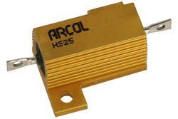 Resistor; wire-wound with heatsink; R25W5%6R8; solder; screw with a nut; 25W; 6,8ohm; 5%; Aluminium; axial; 27x27,2x14mm; HS25-6R8J; Arcol; RoHS