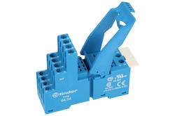 Relay socket; F94.04.SPA; DIN rail type; panel mounted; blue; with clamp; Finder; RoHS; Compatible with relays: AZ165; R4
