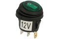 Switch; rocker; A-605/G-O; ON-OFF; 1 way; green; LED 12V backlight; green; bistable; 4,8x0,8mm connectors; 20mm; 2 positions; 6A; 250V AC