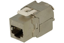Socket; Keystone; Ks-RJ45 8p8c; RJ45 cat 6a; for cable; latch; straight; silver