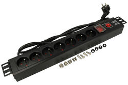 Power socket; 7 sockets; LS-8p-19"; CEE 7/7 angled plug; 1,8m; black; 3 cores; 1,50mm2; 16A; PVC; round; stranded; Cu