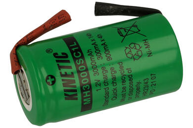 Rechargeable battery; Ni-Mh; MH3000SC1L; 1,2V; 3000mAh; fi 22,2x42,6mm; for soldering; 2 pins; Kinetic