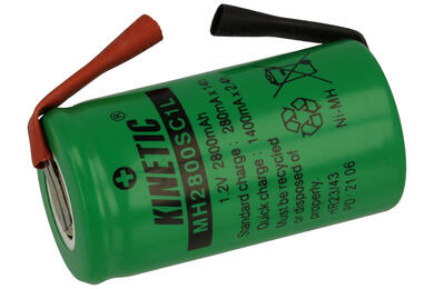 Rechargeable battery; Ni-Mh; MH2800SC1L; 1,2V; 2800mAh; fi 22,2x42,6mm; for soldering; 2 pins; Kinetic