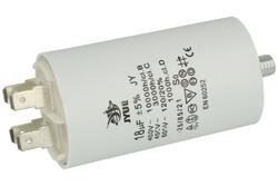 Capacitor; motor; 18uF; 450V AC; fi 40x71mm; 6,3mm connectors; screw without nut; JYC; RoHS