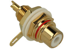 Socket; RCA; GRCA-GVR; plastic; golden; red stripe; for panel; straight; solder; Vitalco