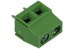 Terminal block; ELK500V-02P; 2 ways; R=5,00mm; 10,6mm; 13,5A; 300V; through hole; straight; square hole; slot screw; PCB; 0,14÷1,5mm2; green; Dinkle; RoHS