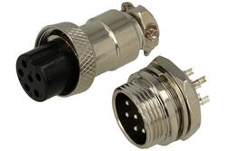 Connector socket + plug; microphone; NC/6p; 6 ways; for panel; 16mm; solder; 4A; 125V; IP55