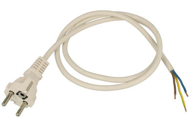 Cable; power supply; KZWP7/7; wires; CEE 7/7 straight plug; 1m; white; 3 cores; 1,00mm2; 10A; round; stranded; CCA