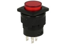 Switch; push button; R16-504BDR; OFF-(ON); red; LED 2V backlight; red; solder; 2 positions; 1,5A; 250V AC; 16mm; 25mm