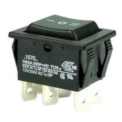 Switch; rocker; C1570ALMBB730W; ON-OFF-ON; 2 ways; black; no backlight; bistable; 6,3x0,8mm connectors; 22x30mm; 3 positions; 16A; 250V AC; Bulgin