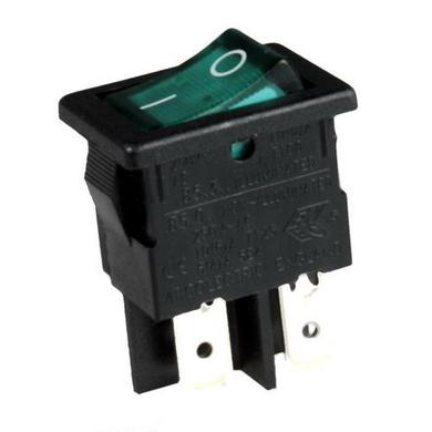 Switch; rocker; H8553VBBG301; ON-OFF; 2 ways; green; neon bulb 250V backlight; green; bistable; 4,8x0,8mm connectors; 12,9x19mm; 2 positions; 10A; 250V AC; Bulgin