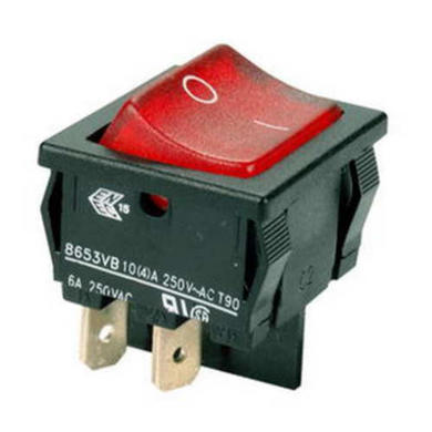 Switch; rocker; H8653VBBR3; ON-OFF; 2 ways; red; neon bulb 250V backlight; red; bistable; 4,8x0,8mm connectors; 19,1x21,9mm; 2 positions; 10A; 250V AC; Bulgin