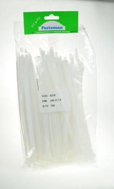 Ties; for cables; HA225; 240mm; 7,6mm; white; 100pcs.; Fasteman