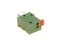 Terminal block; screwless; AK1-02; 2 ways; R=2,54mm; 13,7mm; 2A; 150V; through hole; straight; round hole; spring; 0,5mm2; green; KLS; RoHS