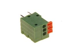 Terminal block; screwless; AK1-03; 3 ways; R=2,54mm; 13,7mm; 2A; 150V; through hole; straight; round hole; spring; 0,5mm2; green; Xinya; RoHS