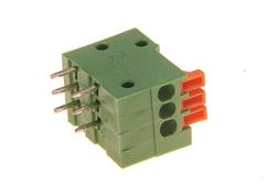 Terminal block; screwless; AK2-03; 3 ways; R=2,54mm; 11mm; 2A; 150V; through hole; angled 90°; round hole; spring; 0,5mm2; green; RoHS