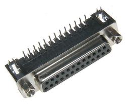 Socket; D-Sub; Canon 25p; 25 ways; through hole; angled 90°; 7,2mm standard; black; plastic; screwed; RoHS